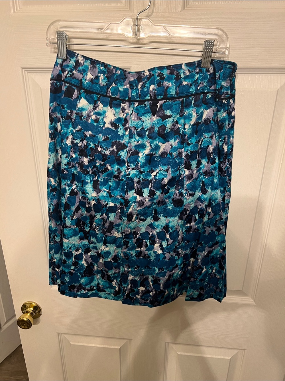 Ann Taylor Teal and Navy Abstract Midi Skirt